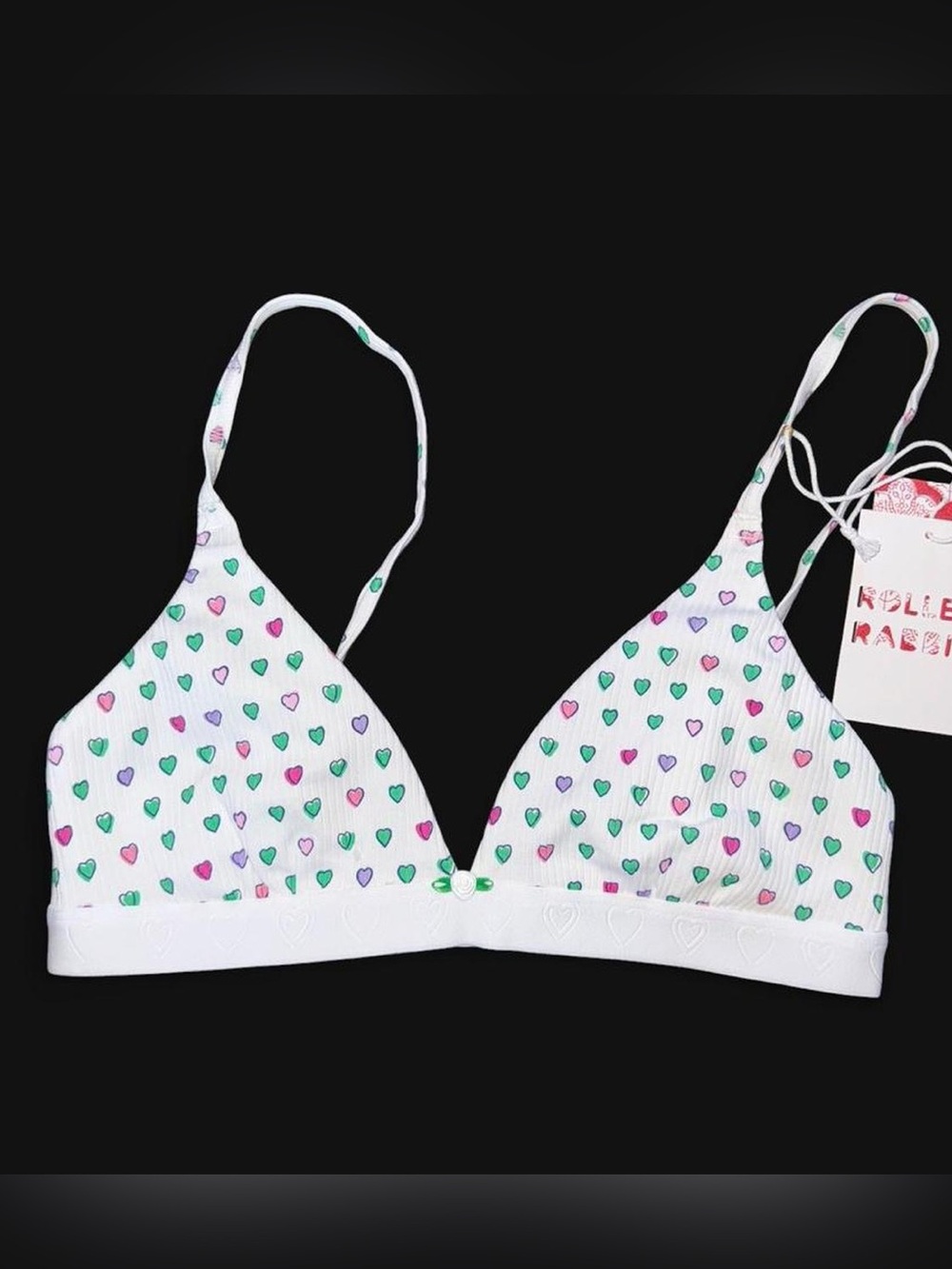 NWT ROLLER RABBIT white heart bralette Size M
